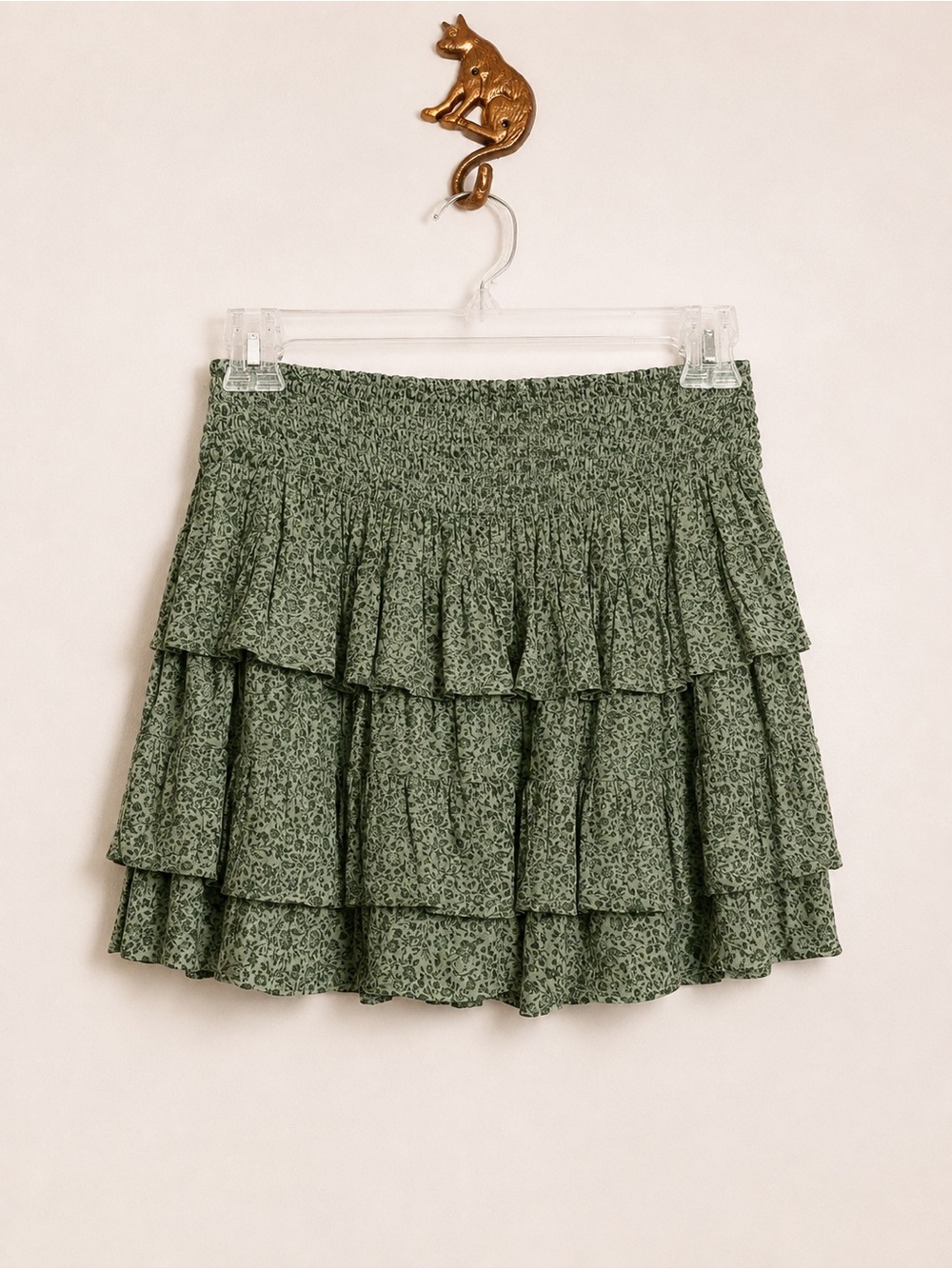 Hollister Green Floral Tiered Ruffle Mini Skirt NWT Size Medium